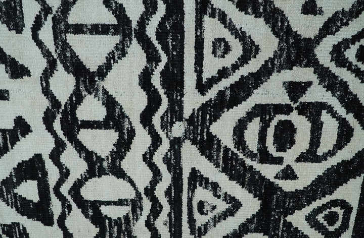 5x8 Hand Knotted Ivory and Black Antique Persian Style Contemporary Recycled Silk Area Rug | OP117 - The Rug Decor