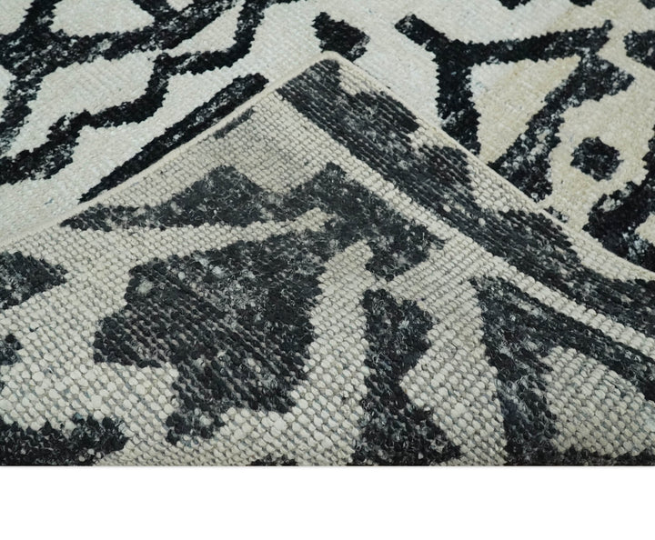 5x8 Hand Knotted Ivory and Black Antique Persian Style Contemporary Recycled Silk Area Rug | OP117 - The Rug Decor