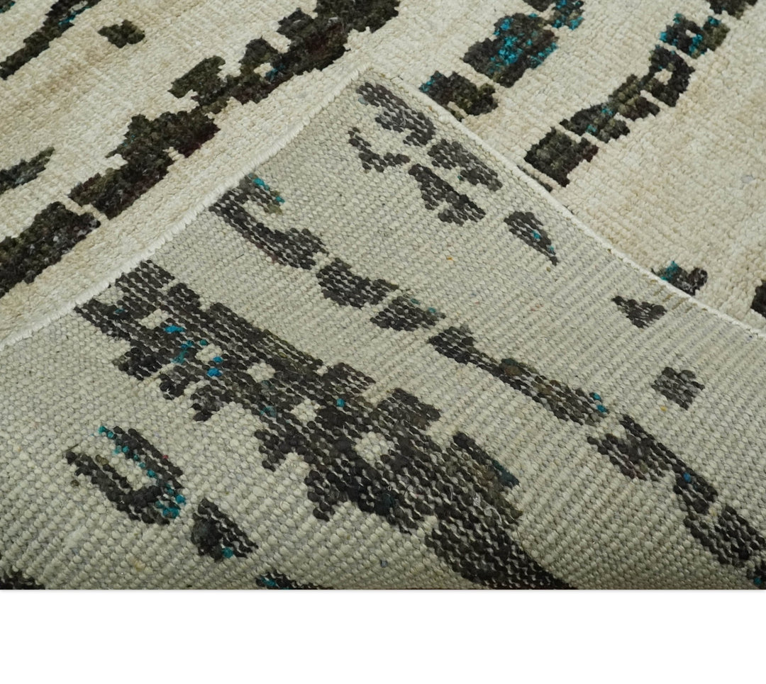 5x8 Hand Knotted Ivory and Brown Modern Abstract Contemporary Recycled Silk Area Rug | OP105 - The Rug Decor