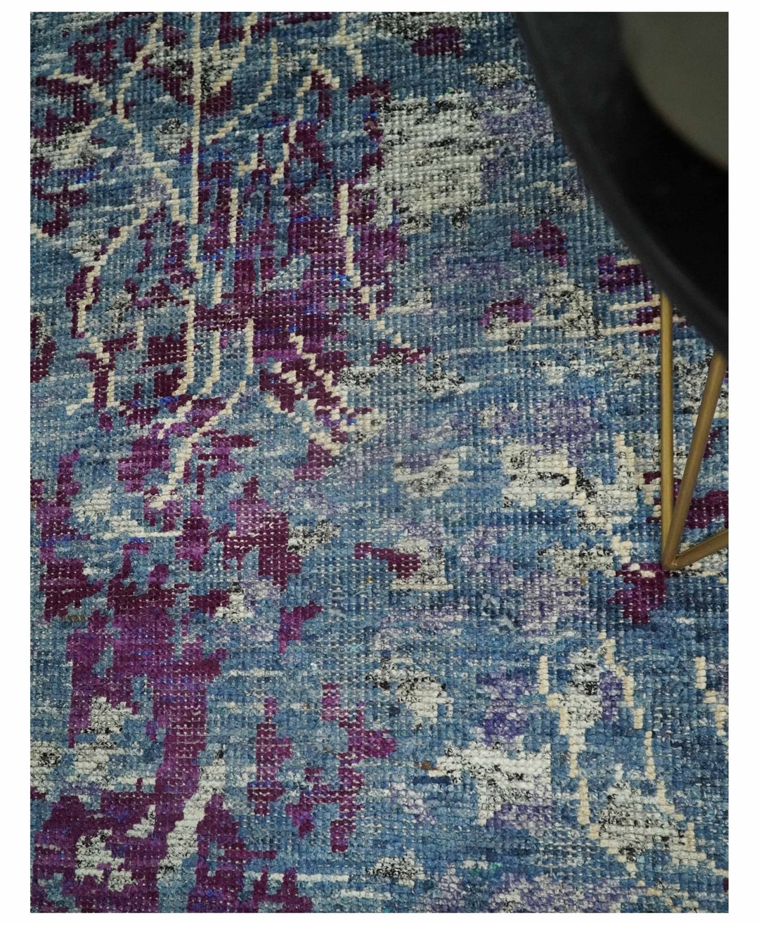 5x8 Hand Knotted Ivory, Blue and Purple Modern Abstract Contemporary Recycled Silk Area Rug | OP72 - The Rug Decor