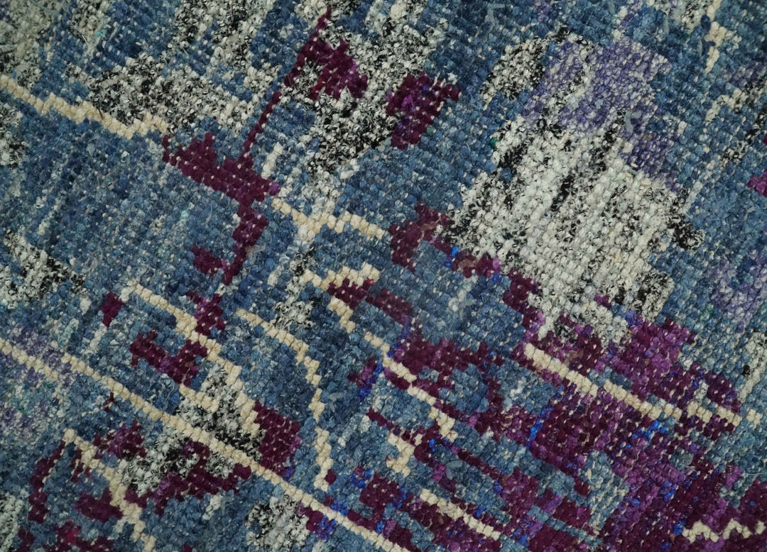 5x8 Hand Knotted Ivory, Blue and Purple Modern Abstract Contemporary Recycled Silk Area Rug | OP72 - The Rug Decor
