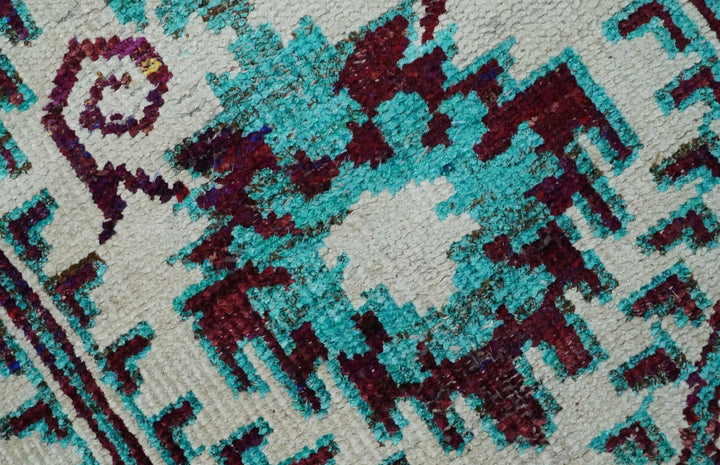5x8 Hand Knotted Ivory, Blue and Red Antique Persian Style Contemporary Bamboo Silk Area Rug | OP114 - The Rug Decor