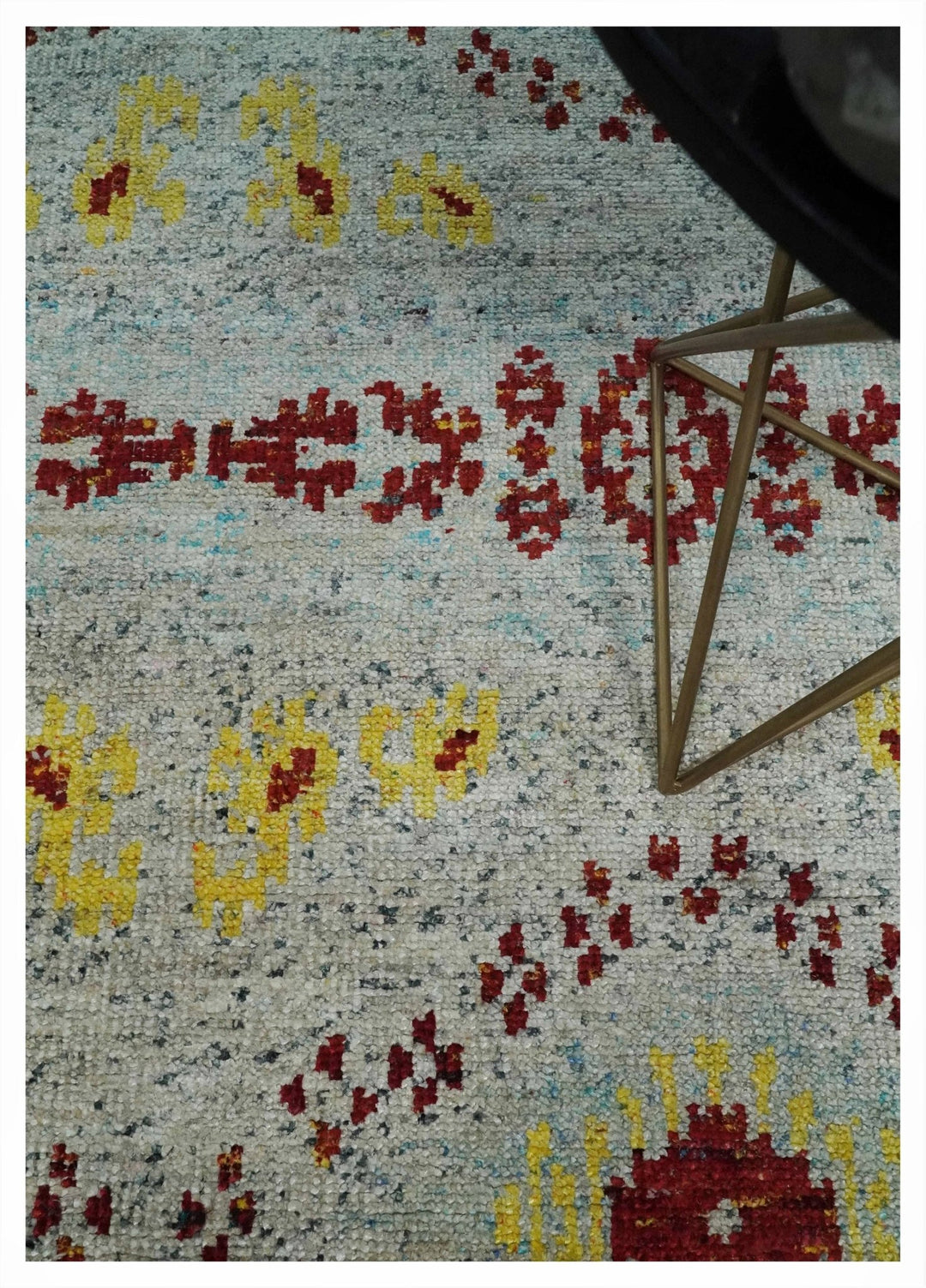 5x8 Hand Knotted Ivory, Red and Yellow Persian made of Recycled Silk Area Rug | OP95 - The Rug Decor