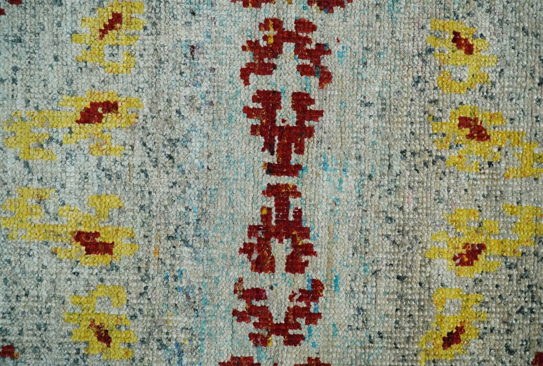 5x8 Hand Knotted Ivory, Red and Yellow Persian made of Recycled Silk Area Rug | OP95 - The Rug Decor