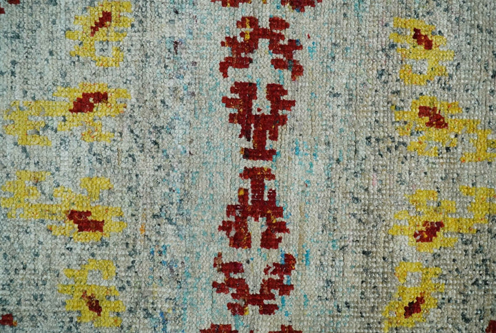 5x8 Hand Knotted Ivory, Red and Yellow Persian made of Recycled Silk Area Rug | OP95 - The Rug Decor