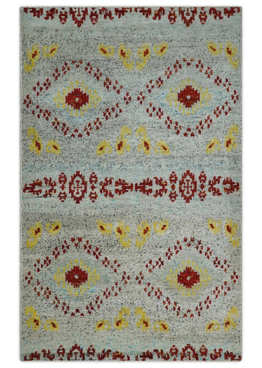 5x8 Hand Knotted Ivory, Red and Yellow Persian made of Recycled Silk Area Rug | OP95 - The Rug Decor