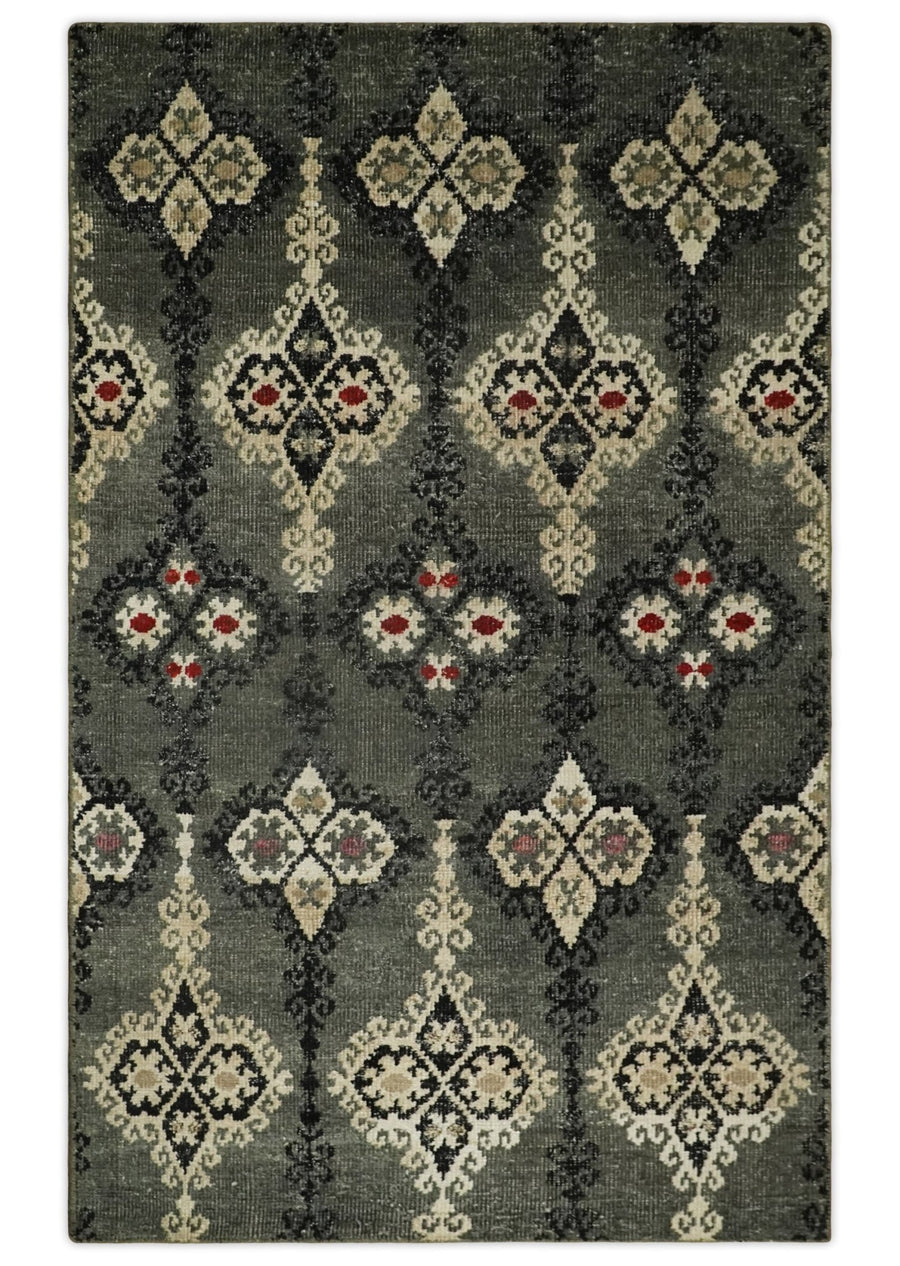 5x8 Hand Knotted Moss Green, Beige and Black Antique Persian Style Contemporary Recycled Silk Area Rug | OP73 - The Rug Decor