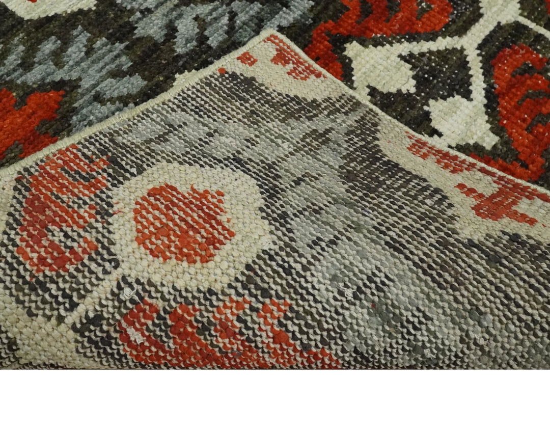 5x8 Hand Knotted Moss Green, Ivory and Rust Antique Persian Style Contemporary Recycled Silk Area Rug | OP83 - The Rug Decor
