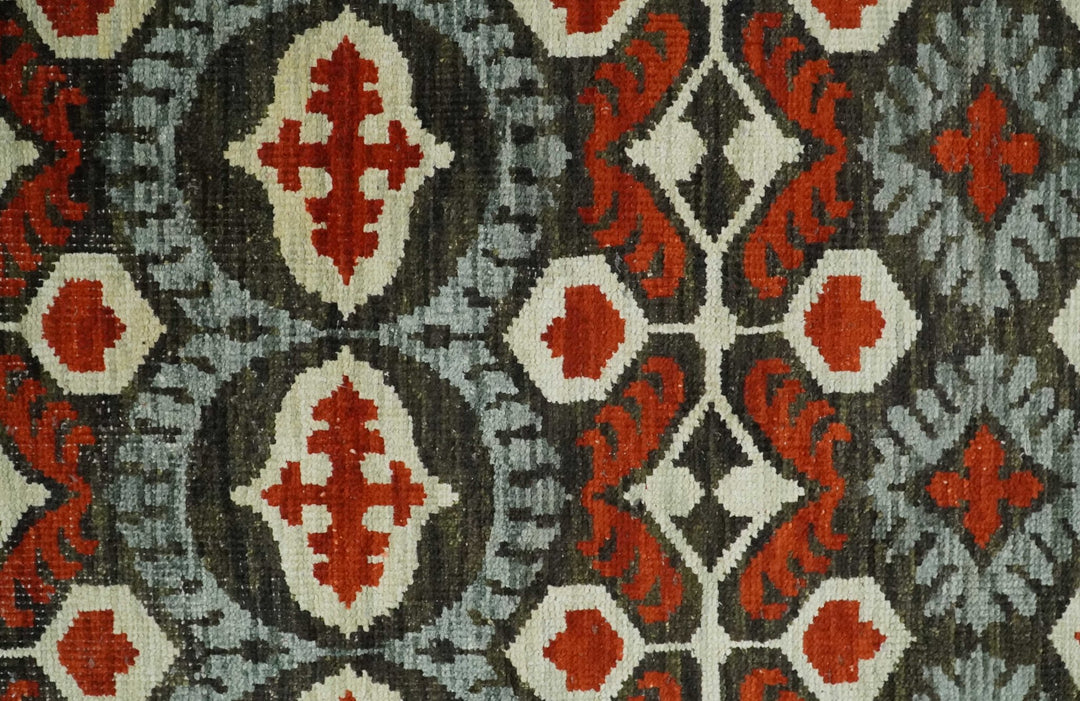 5x8 Hand Knotted Moss Green, Ivory and Rust Antique Persian Style Contemporary Recycled Silk Area Rug | OP83 - The Rug Decor