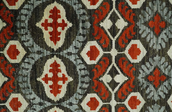 5x8 Hand Knotted Moss Green, Ivory and Rust Antique Persian Style Contemporary Recycled Silk Area Rug | OP83 - The Rug Decor