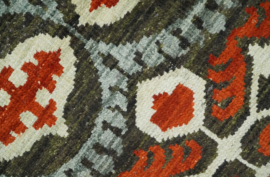 5x8 Hand Knotted Moss Green, Ivory and Rust Antique Persian Style Contemporary Recycled Silk Area Rug | OP83 - The Rug Decor