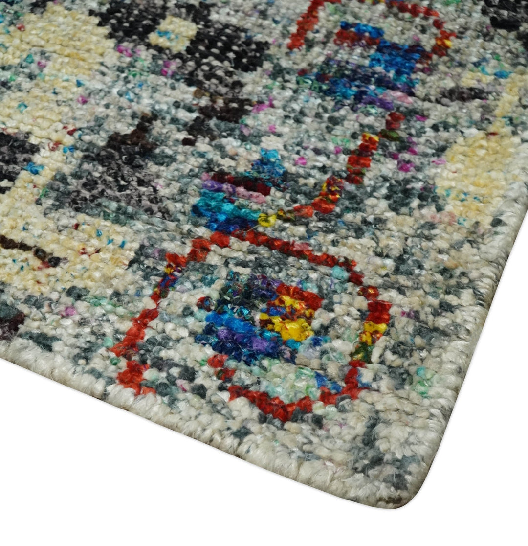 5x8 Hand Knotted Multicolor Antique Persian Style Contemporary Recycled Silk Area Rug | OP84 - The Rug Decor