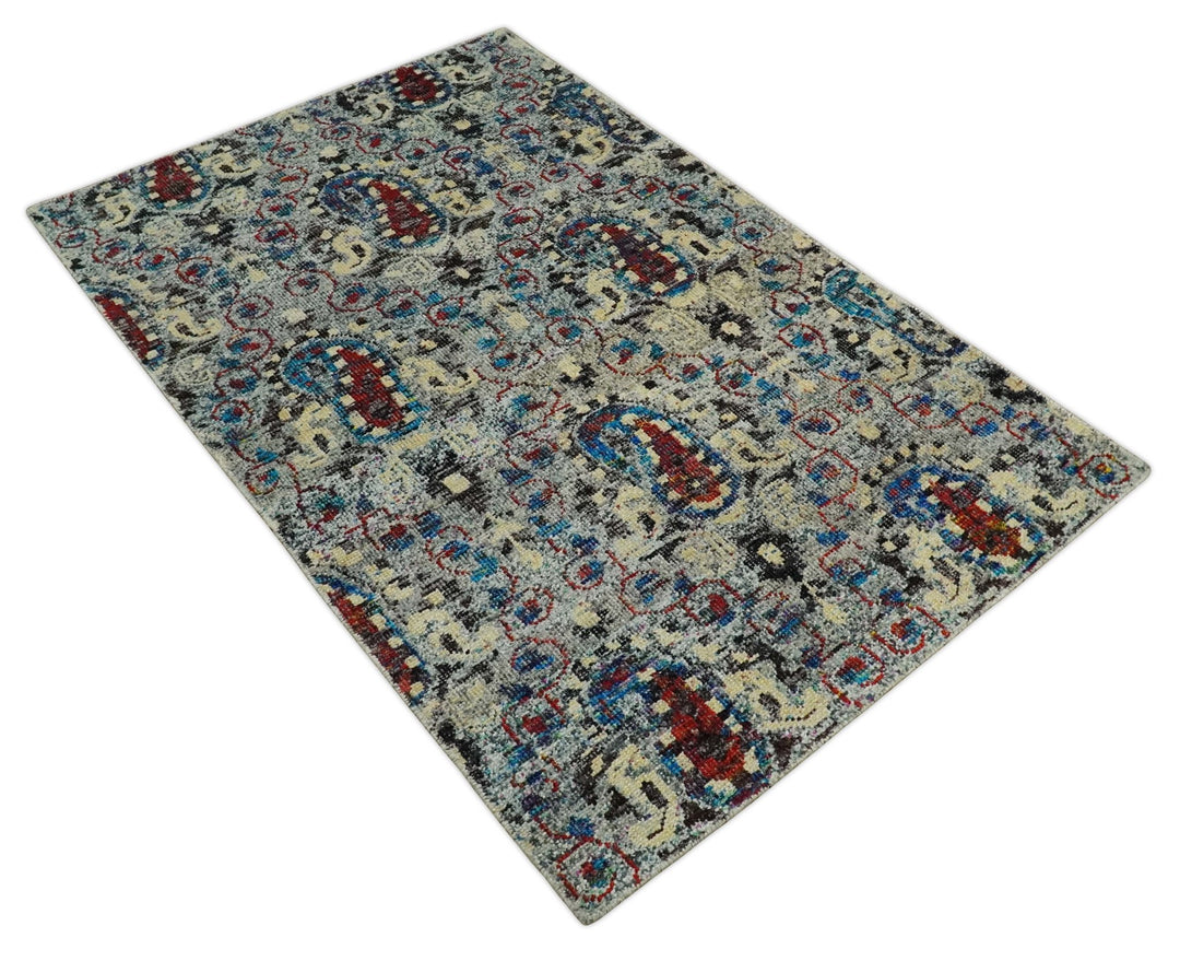 5x8 Hand Knotted Multicolor Antique Persian Style Contemporary Recycled Silk Area Rug | OP84 - The Rug Decor