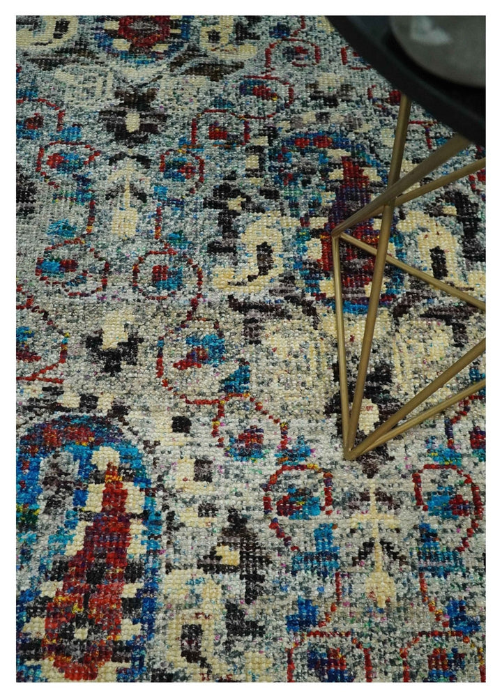 5x8 Hand Knotted Multicolor Antique Persian Style Contemporary Recycled Silk Area Rug | OP84 - The Rug Decor