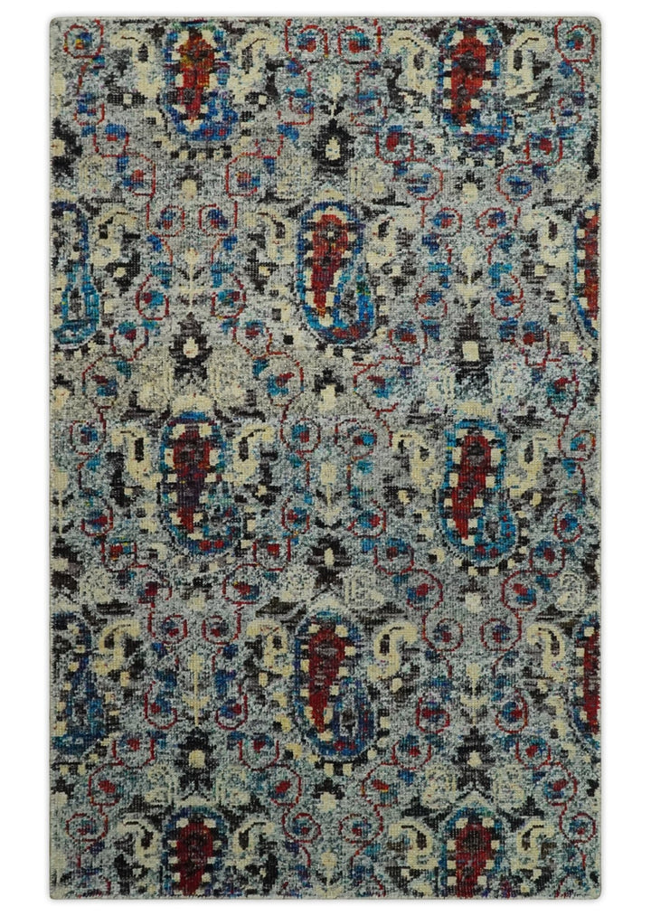 5x8 Hand Knotted Multicolor Antique Persian Style Contemporary Recycled Silk Area Rug | OP84 - The Rug Decor