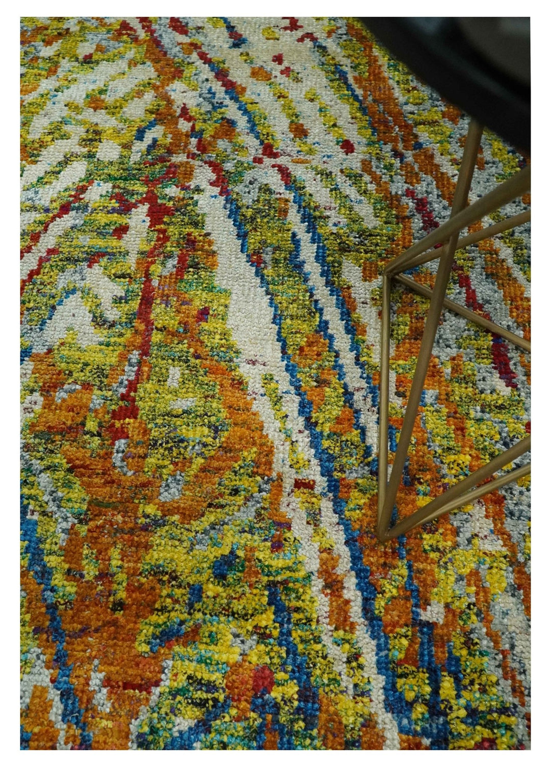 5x8 Hand Knotted Multicolor Modern Abstract Contemporary Recycled Silk Area Rug | OP111 - The Rug Decor