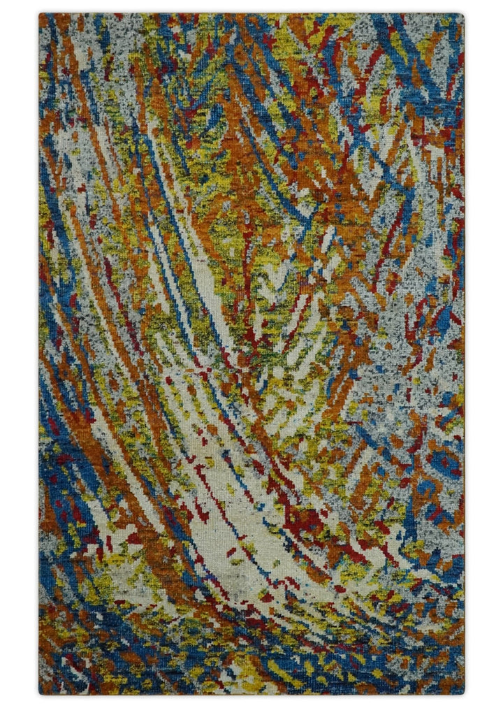 5x8 Hand Knotted Multicolor Modern Abstract Contemporary Recycled Silk Area Rug | OP111 - The Rug Decor