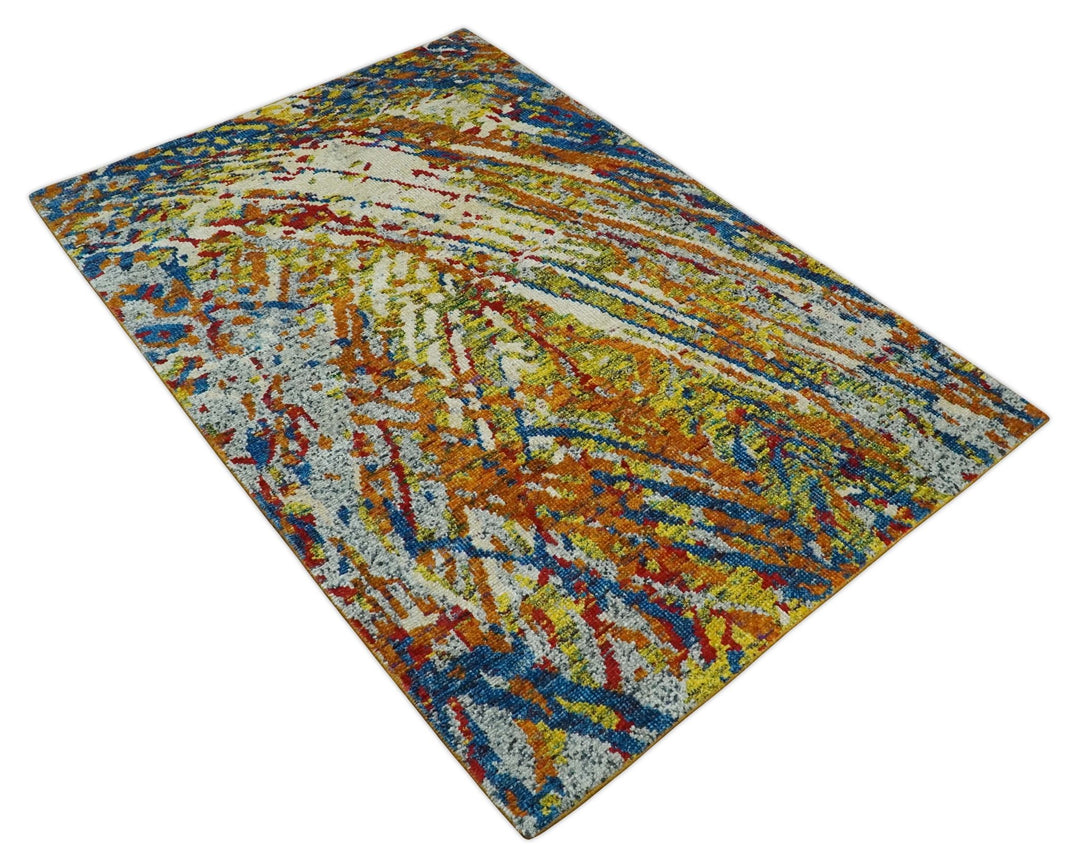 5x8 Hand Knotted Multicolor Modern Abstract Contemporary Recycled Silk Area Rug | OP111 - The Rug Decor