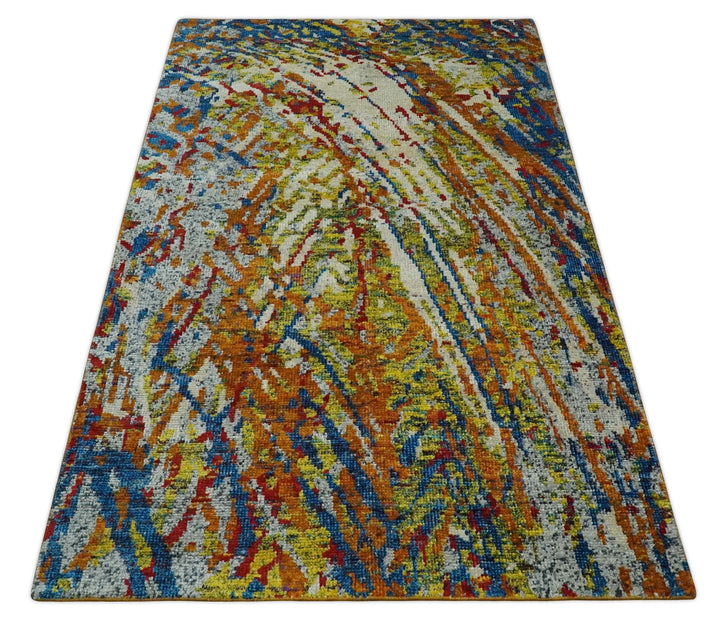 5x8 Hand Knotted Multicolor Modern Abstract Contemporary Recycled Silk Area Rug | OP111 - The Rug Decor