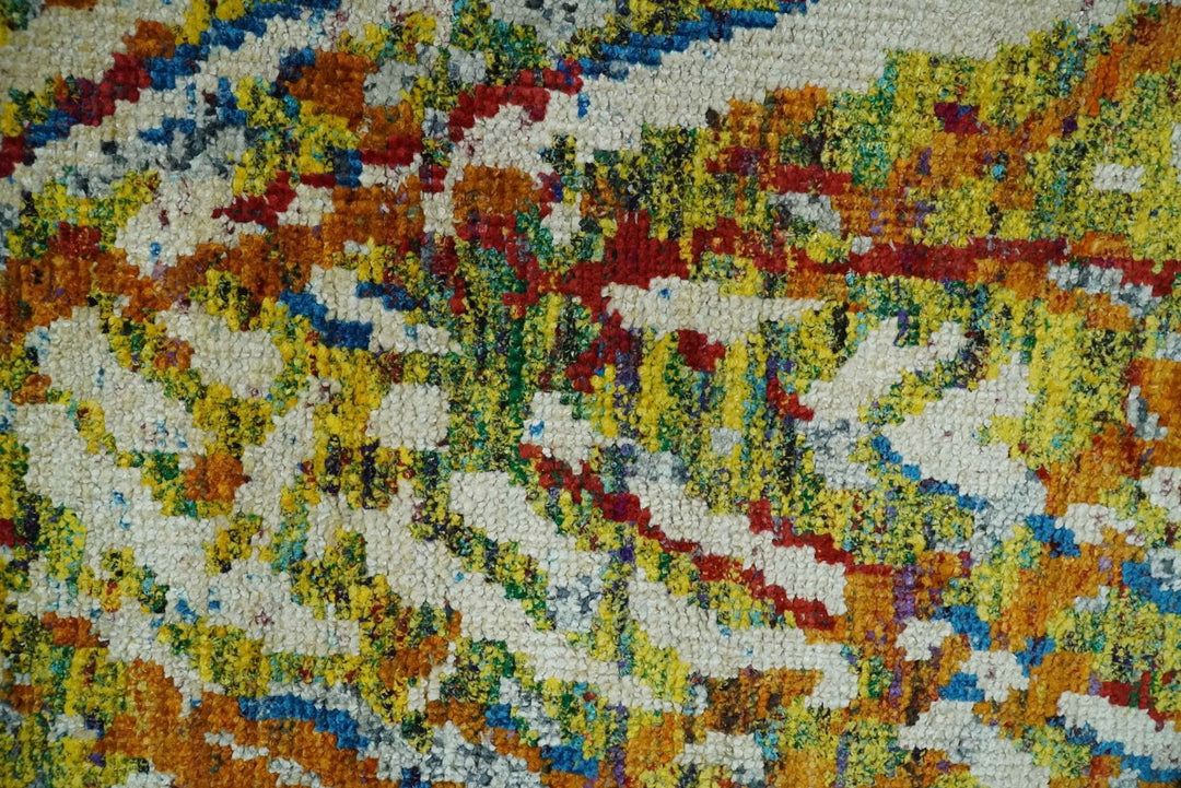 5x8 Hand Knotted Multicolor Modern Abstract Contemporary Recycled Silk Area Rug | OP111 - The Rug Decor
