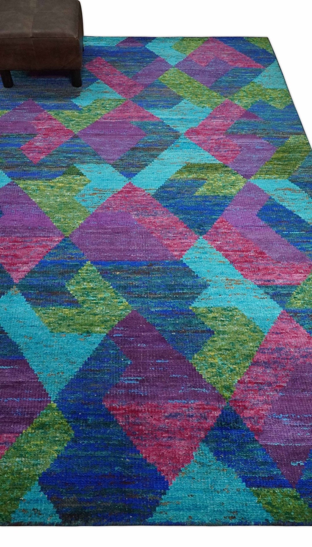 5x8 Hand Knotted Multicolor Modern Geometric Contemporary Recycled Silk Area Rug | OP78 - The Rug Decor