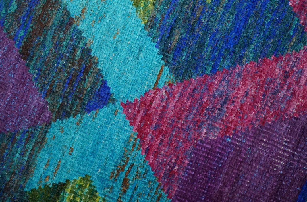 5x8 Hand Knotted Multicolor Modern Geometric Contemporary Recycled Silk Area Rug | OP78 - The Rug Decor