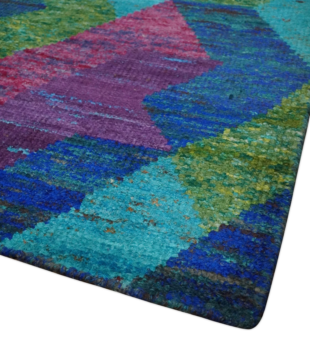5x8 Hand Knotted Multicolor Modern Geometric Contemporary Recycled Silk Area Rug | OP78 - The Rug Decor