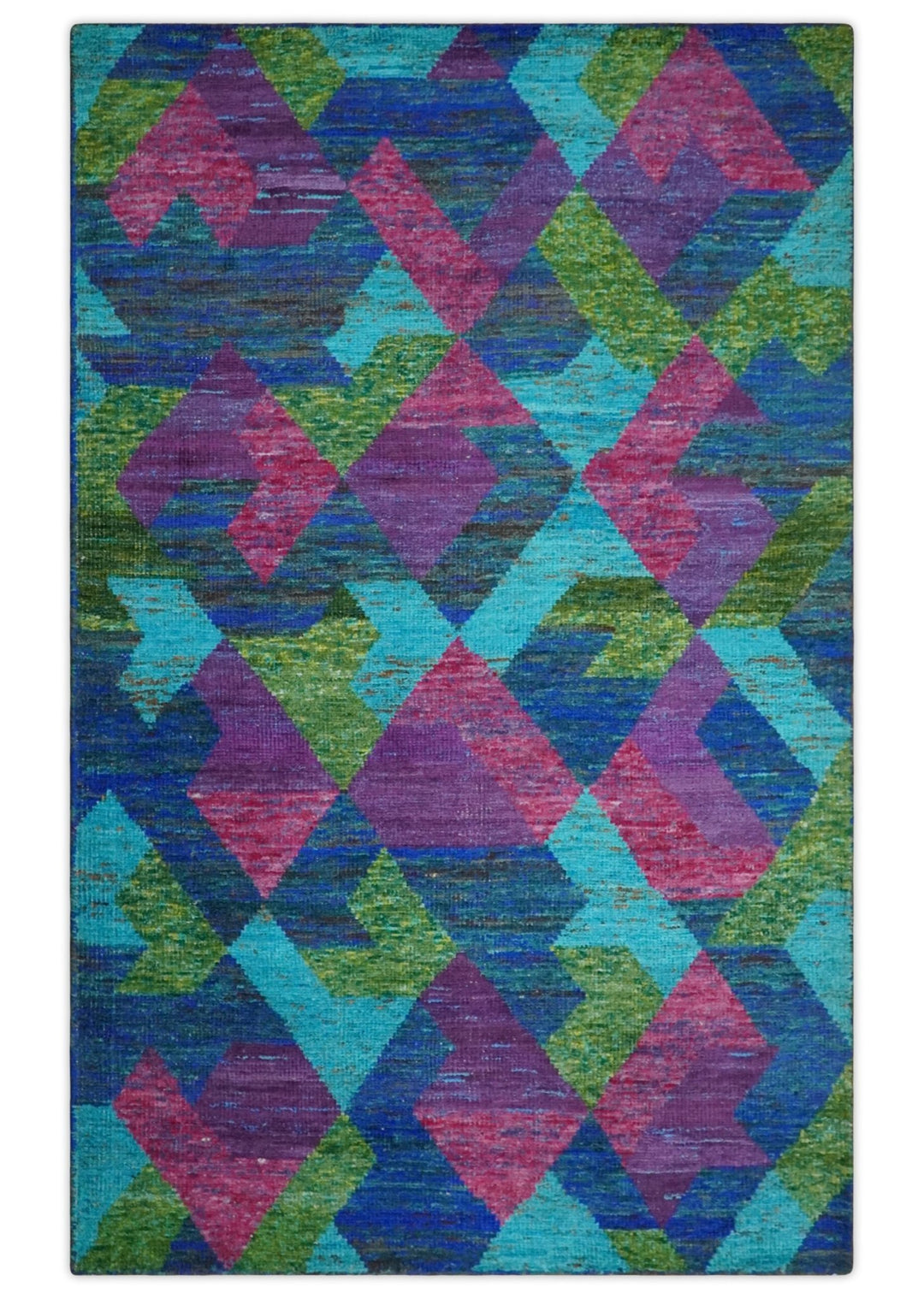 5x8 Hand Knotted Multicolor Modern Geometric Contemporary Recycled Silk Area Rug | OP78 - The Rug Decor