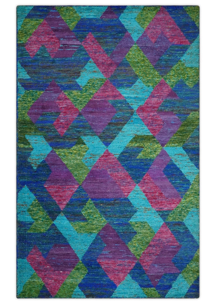 5x8 Hand Knotted Multicolor Modern Geometric Contemporary Recycled Silk Area Rug | OP78 - The Rug Decor