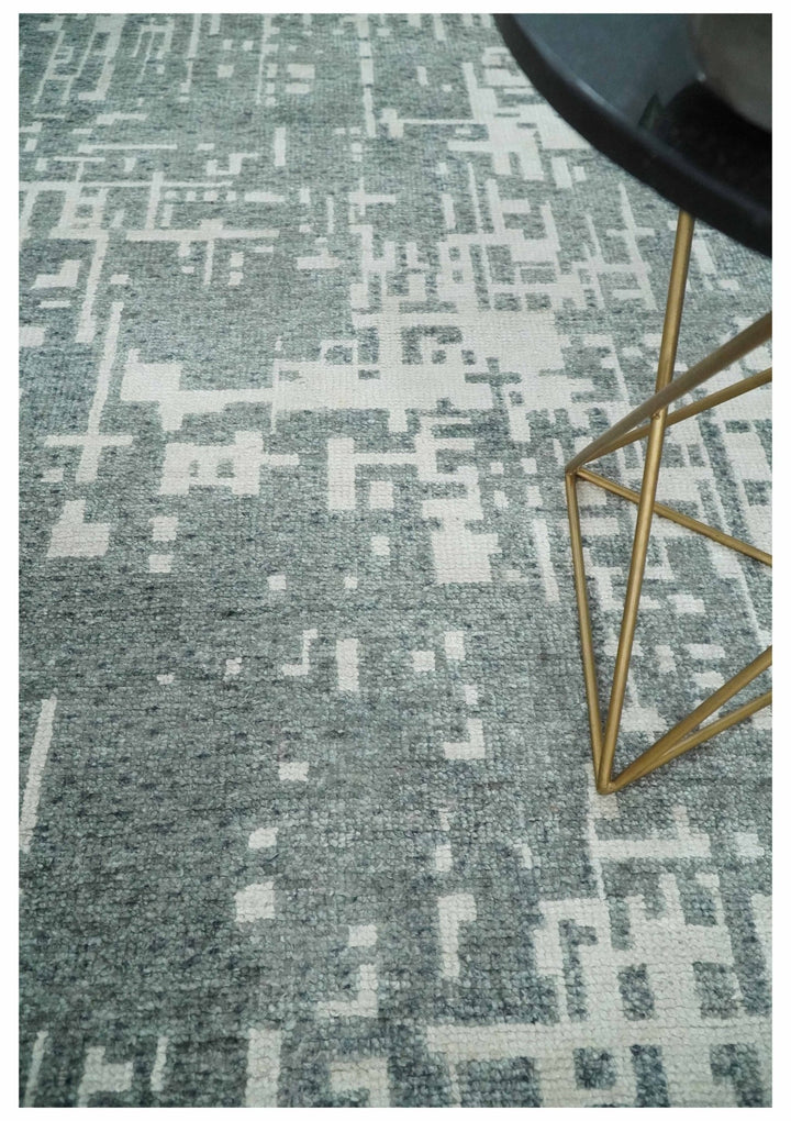 5x8 Hand Knotted Silver, Charcoal and Ivory Modern Abstract Contemporary Recycled Silk Area Rug - The Rug Decor