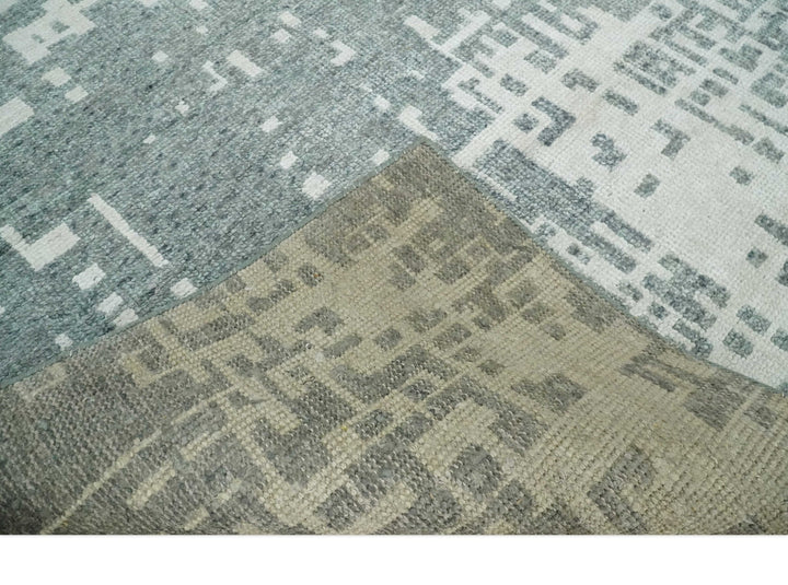5x8 Hand Knotted Silver, Charcoal and Ivory Modern Abstract Contemporary Recycled Silk Area Rug - The Rug Decor