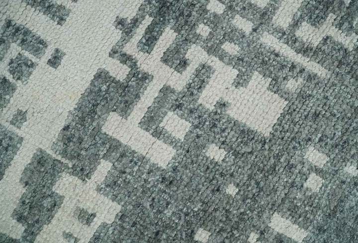 5x8 Hand Knotted Silver, Charcoal and Ivory Modern Abstract Contemporary Recycled Silk Area Rug - The Rug Decor