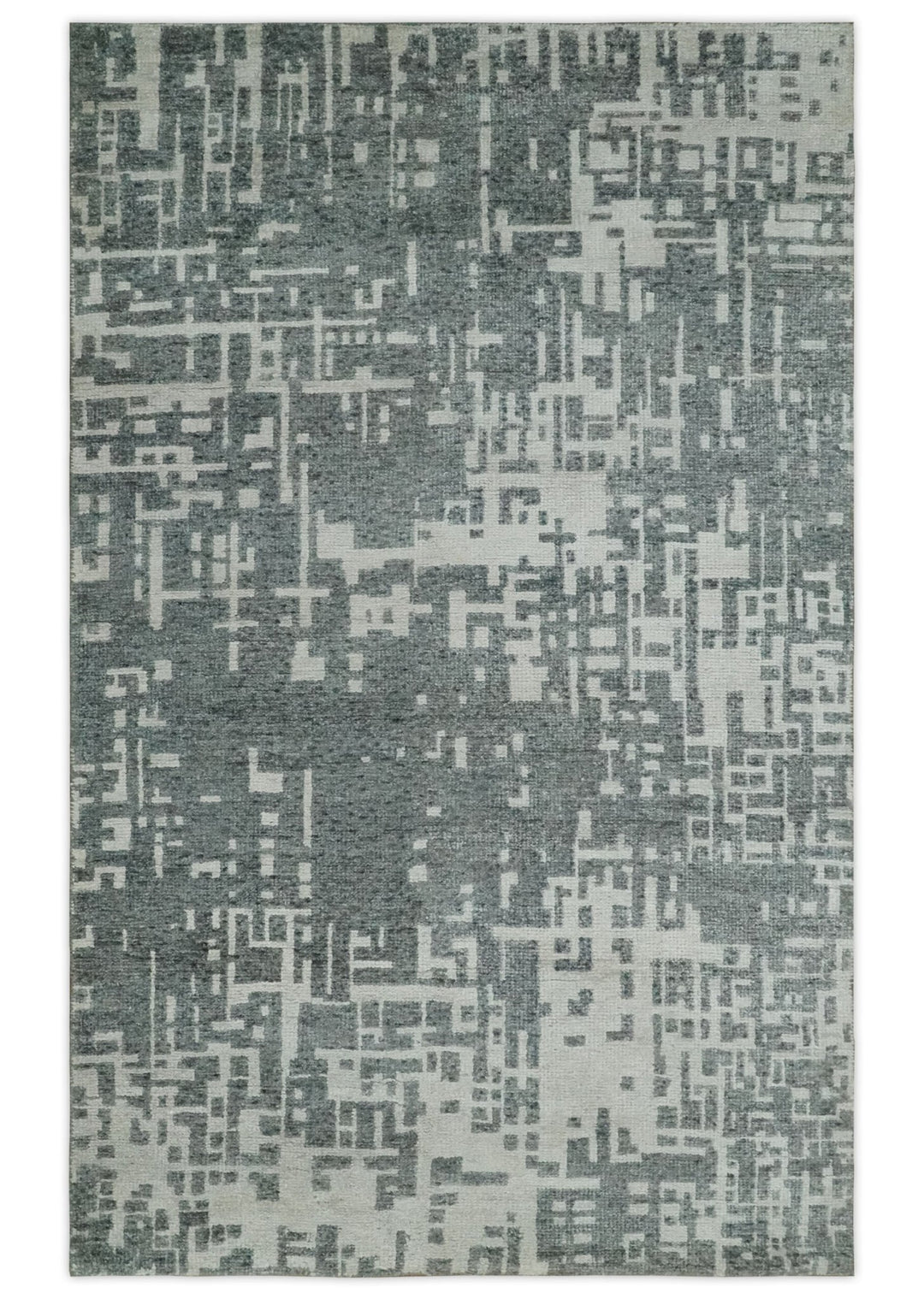 5x8 Hand Knotted Silver, Charcoal and Ivory Modern Abstract Contemporary Recycled Silk Area Rug - The Rug Decor