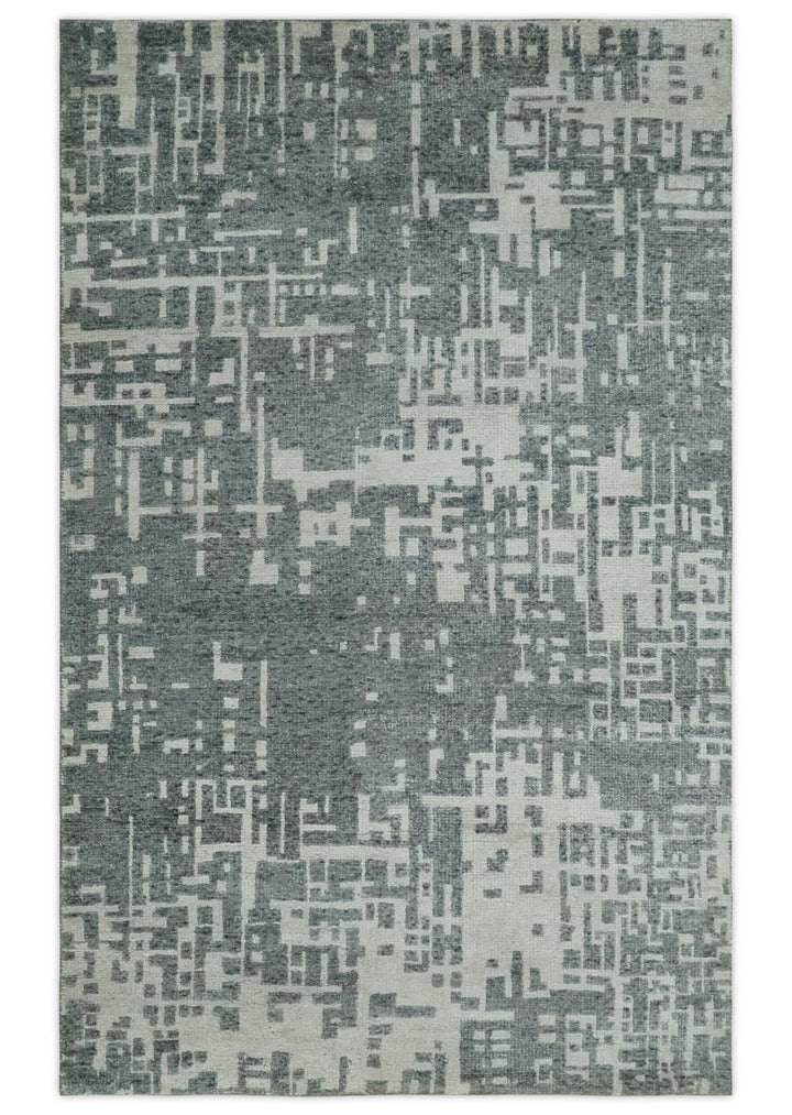 5x8 Hand Knotted Silver, Charcoal and Ivory Modern Abstract Contemporary Recycled Silk Area Rug - The Rug Decor