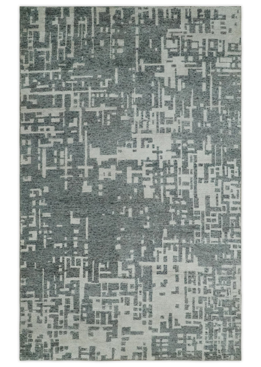 5x8 Hand Knotted Silver, Charcoal and Ivory Modern Abstract Contemporary Recycled Silk Area Rug - The Rug Decor