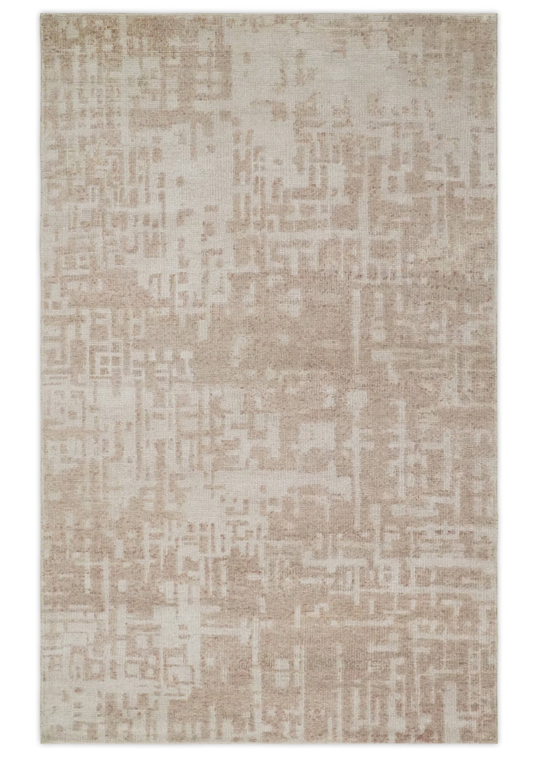 5x8 Hand Knotted Tan and Ivory Modern Abstract Contemporary Recycled Silk Area Rug - The Rug Decor