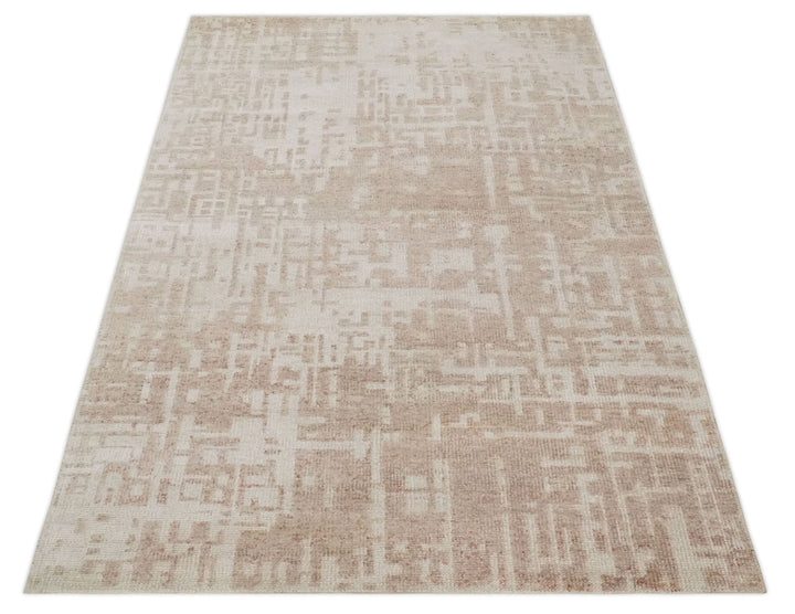 5x8 Hand Knotted Tan and Ivory Modern Abstract Contemporary Recycled Silk Area Rug - The Rug Decor