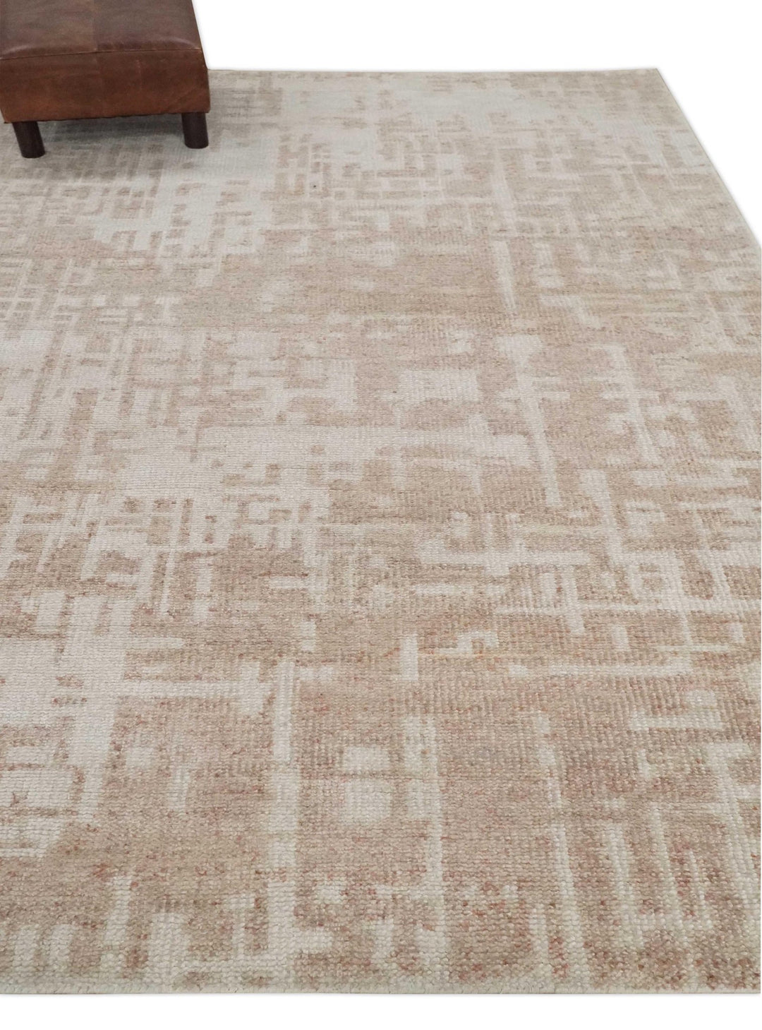 5x8 Hand Knotted Tan and Ivory Modern Abstract Contemporary Recycled Silk Area Rug - The Rug Decor