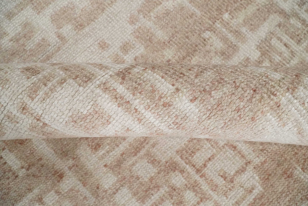 5x8 Hand Knotted Tan and Ivory Modern Abstract Contemporary Recycled Silk Area Rug - The Rug Decor