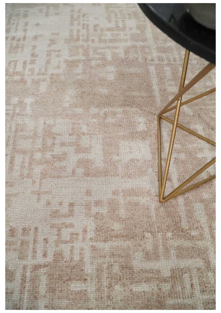 5x8 Hand Knotted Tan and Ivory Modern Abstract Contemporary Recycled Silk Area Rug - The Rug Decor