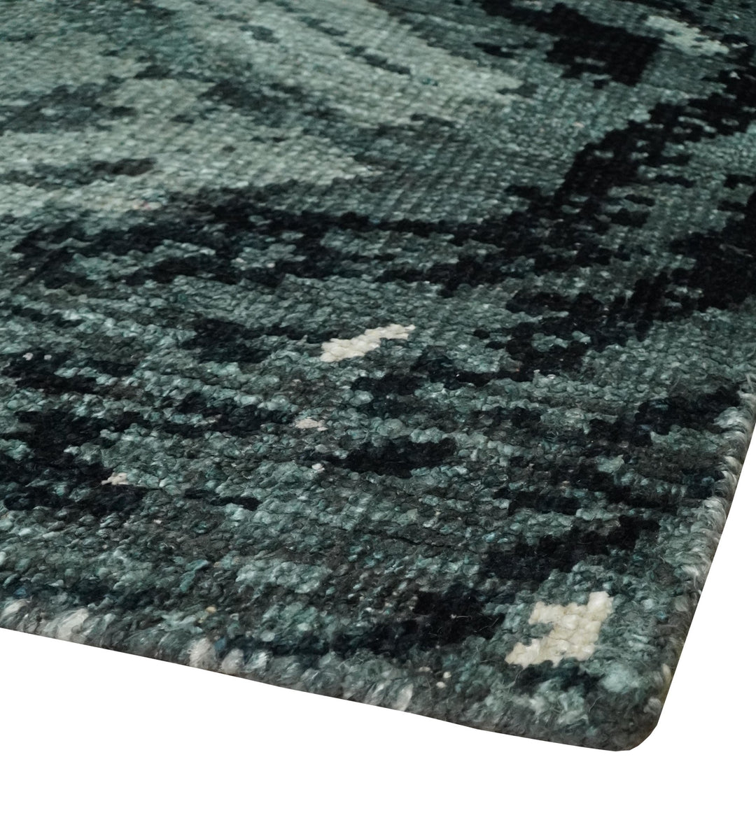 5x8 Hand Knotted Teal, Black and Ivory Antique Persian Style Contemporary Bamboo Silk Area Rug | OP75 - The Rug Decor