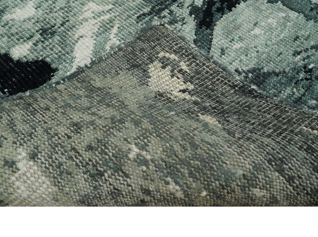 5x8 Hand Knotted Teal, Black and Ivory Antique Persian Style Contemporary Bamboo Silk Area Rug | OP75 - The Rug Decor