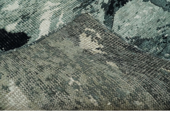 5x8 Hand Knotted Teal, Black and Ivory Antique Persian Style Contemporary Bamboo Silk Area Rug | OP75 - The Rug Decor