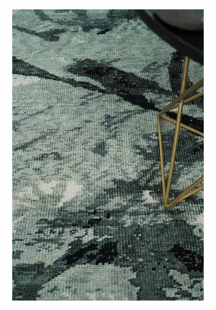 5x8 Hand Knotted Teal, Black and Ivory Antique Persian Style Contemporary Bamboo Silk Area Rug | OP75 - The Rug Decor