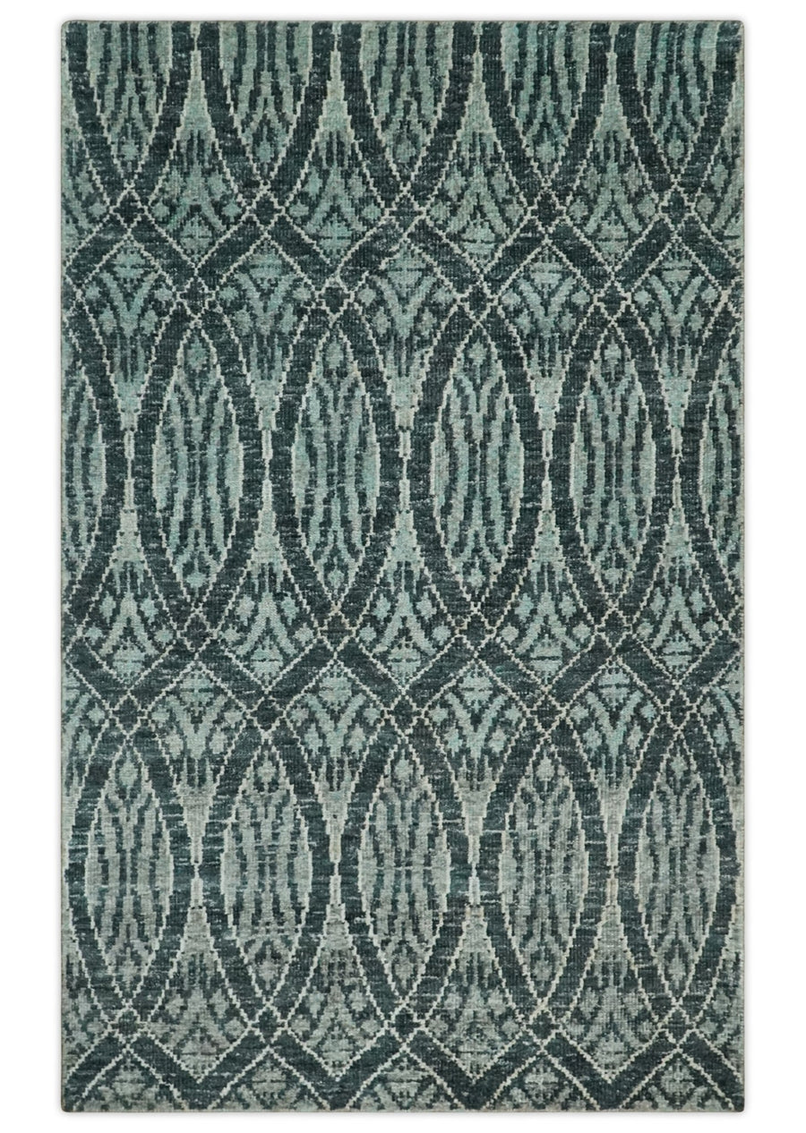 5x8 Hand Knotted Teal, Ivory and Blue Modern Style Contemporary Recycled Silk Area Rug | OP109 - The Rug Decor