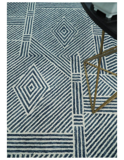 5x8 Hand Tufted Blue and White Modern Geometric Diamond Wool Area Rug | TRDMA76 - The Rug Decor