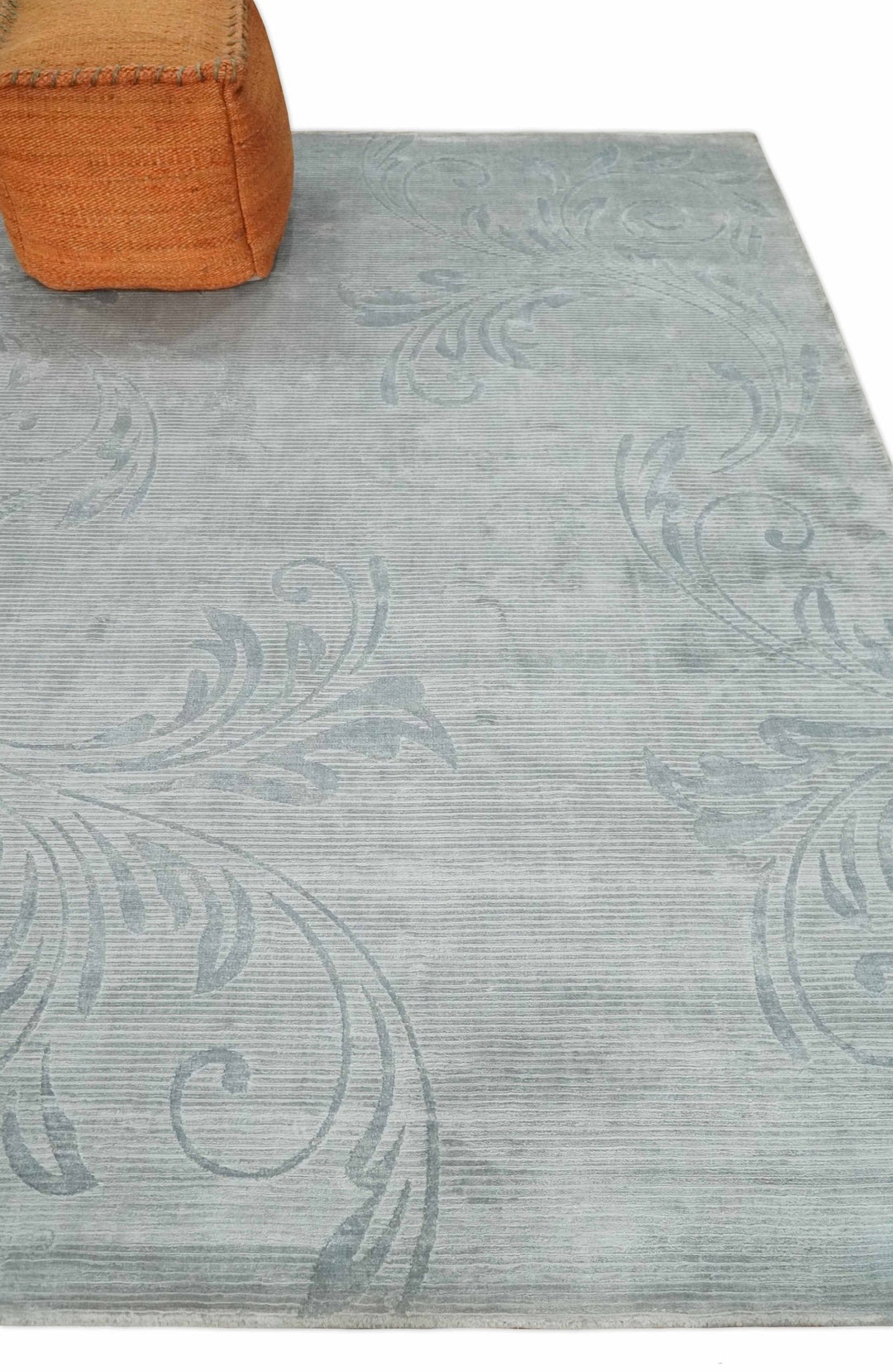 5x8 Hand Woven and hand carved Carved Silver and Gray Floral Art Silk Rug | KNT9 - The Rug Decor