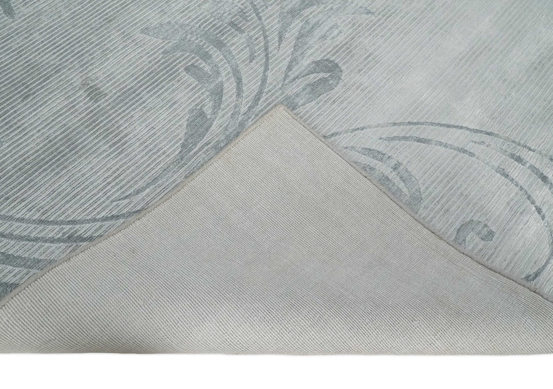5x8 Hand Woven and hand carved Carved Silver and Gray Floral Art Silk Rug | KNT9 - The Rug Decor