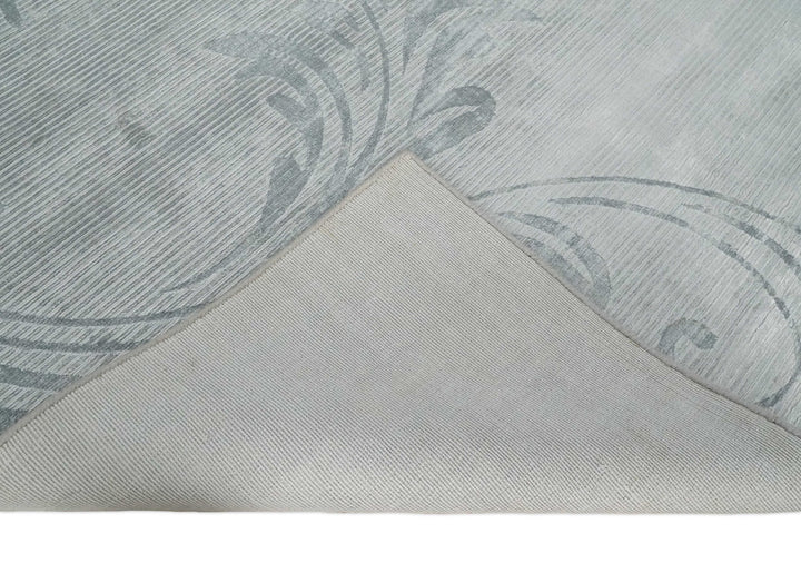 5x8 Hand Woven and hand carved Carved Silver and Gray Floral Art Silk Rug | KNT9 - The Rug Decor