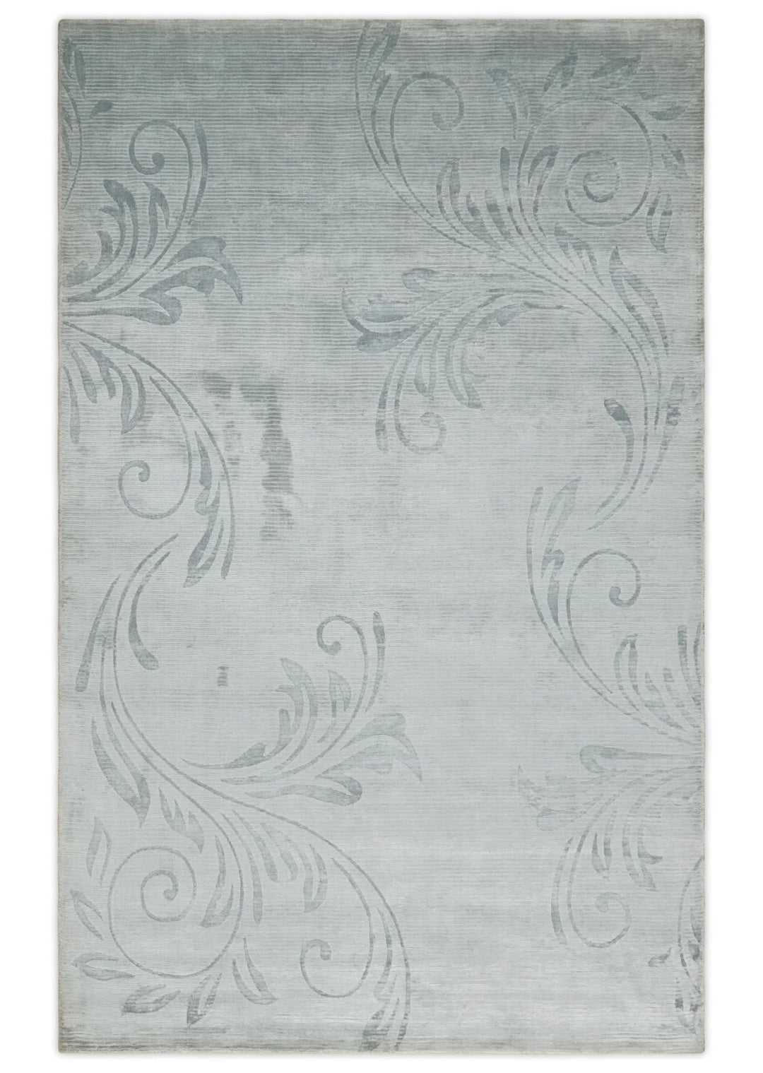 5x8 Hand Woven and hand carved Carved Silver and Gray Floral Art Silk Rug | KNT9 - The Rug Decor